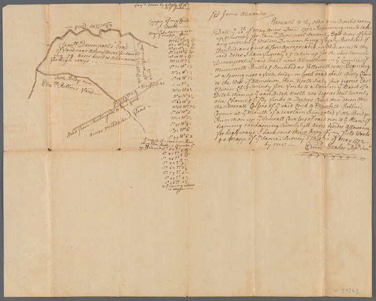 Saml. Devenports mapp of his tract by Allinstown, 1752 (survey of land near Allentown, New Jersey, by order of James Alexander)