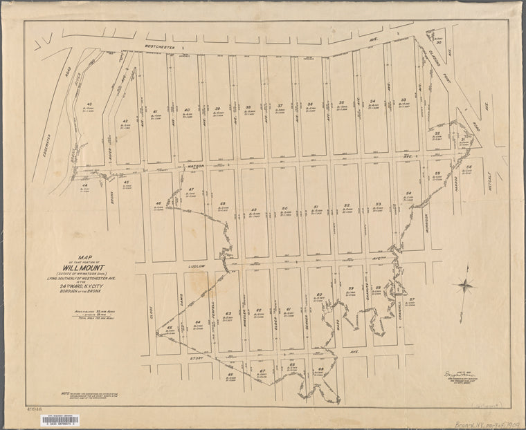 Map of that portion of Willmount (estate of Wm. Watson Dec'd) lying southerly of Westchester Ave. In the 24th Ward, N.Y. City, Borough of the Bronx.