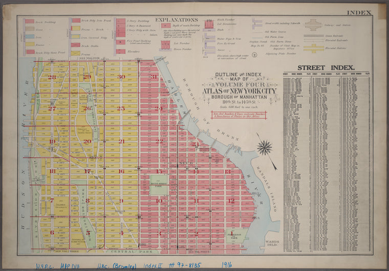 Outline and Index Map of Volume Four, Atlas of New York City, Borough of Manhattan, 110th St. to 145th St.