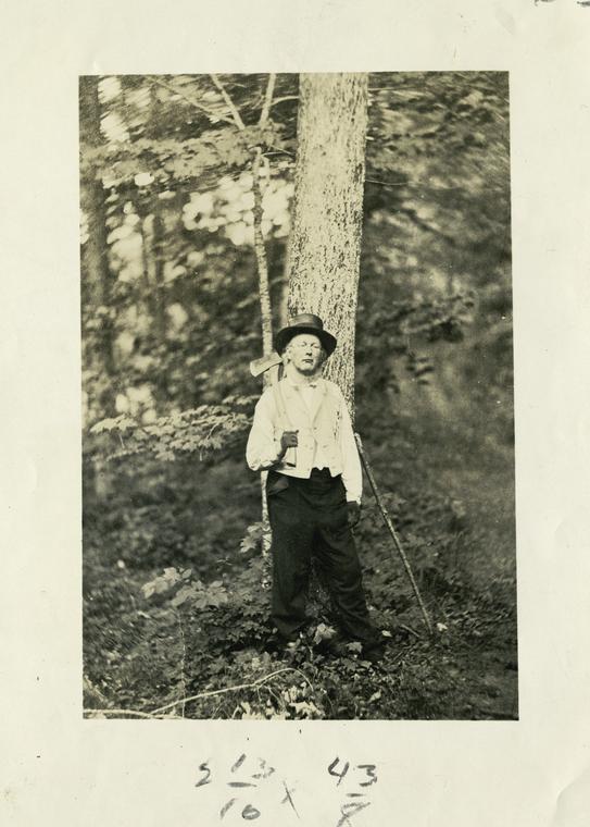 Horace Greeley, 1811-72; Greeley in the woods of Chappaqua, from a photograph taken in 1869.