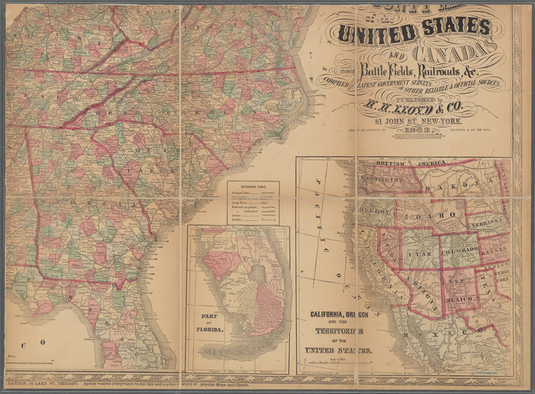Lloyd's new county map of the United States and Canadas showing battle fields, railroads, &c., compiled from the latest government surveys & other reliable & official sources