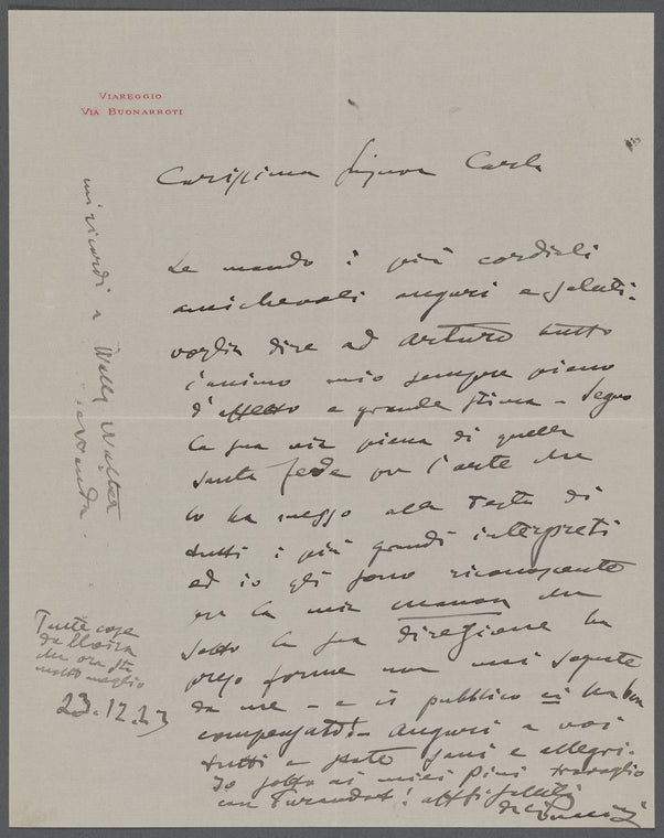 Letter from Giacomo Puccini to Carla Toscanini, December 23, 1923