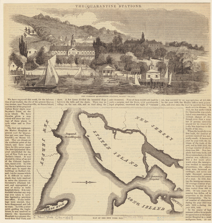 The present quarantine station, Staten Island ; Map of the New York Bay