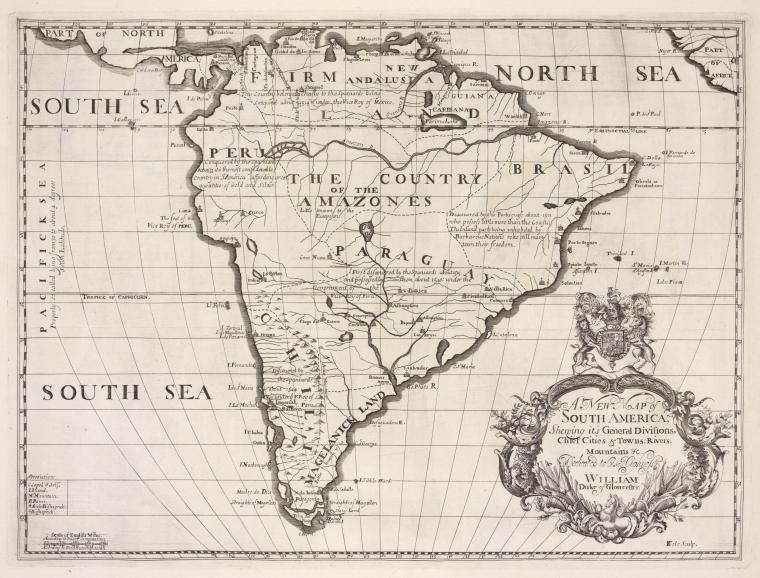 A new map of South Ameerica, shewing its general divisions, chief cities & towns, rivers, mountains &c.
