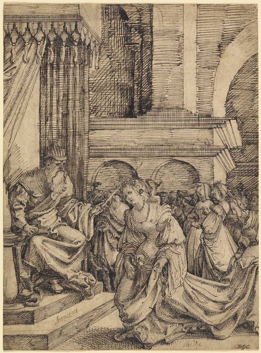 Esther Before Ahasuerus (recto); Slight Sketch of an Ornamental Vase (verso) Gm-00030101
