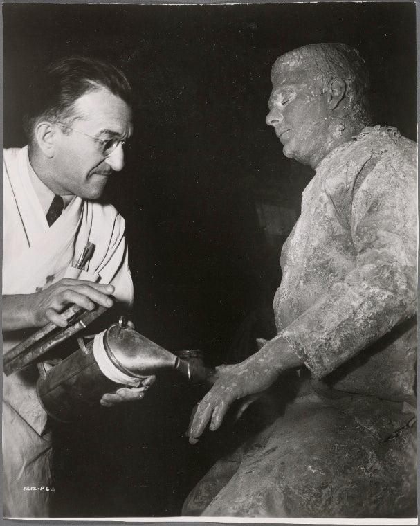 Lon Chaney, Jr. and Jack Pierce in a scene from The Ghost of Frankenstein.
