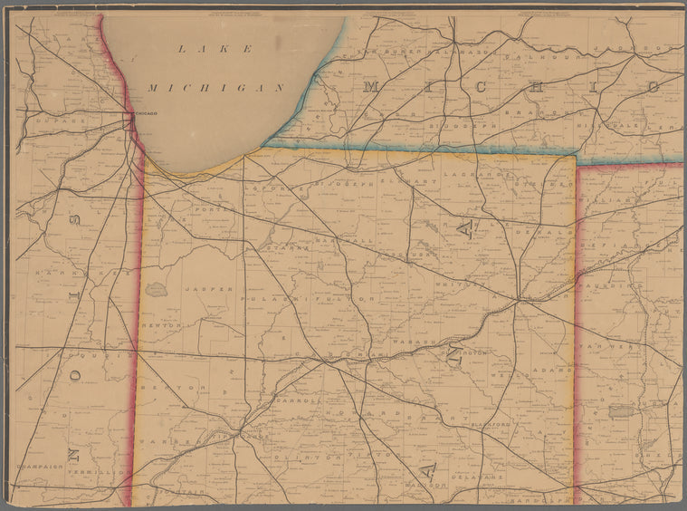 Post route map of the states of Ohio and Indiana : with adjacent parts of Pennsylvania, Michigan, Illinois, Kentucky and West Virginia