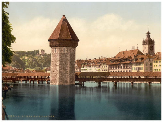 Chapel Bridge and view of Pilatus, Lucerne, Switzerland 0400-2895