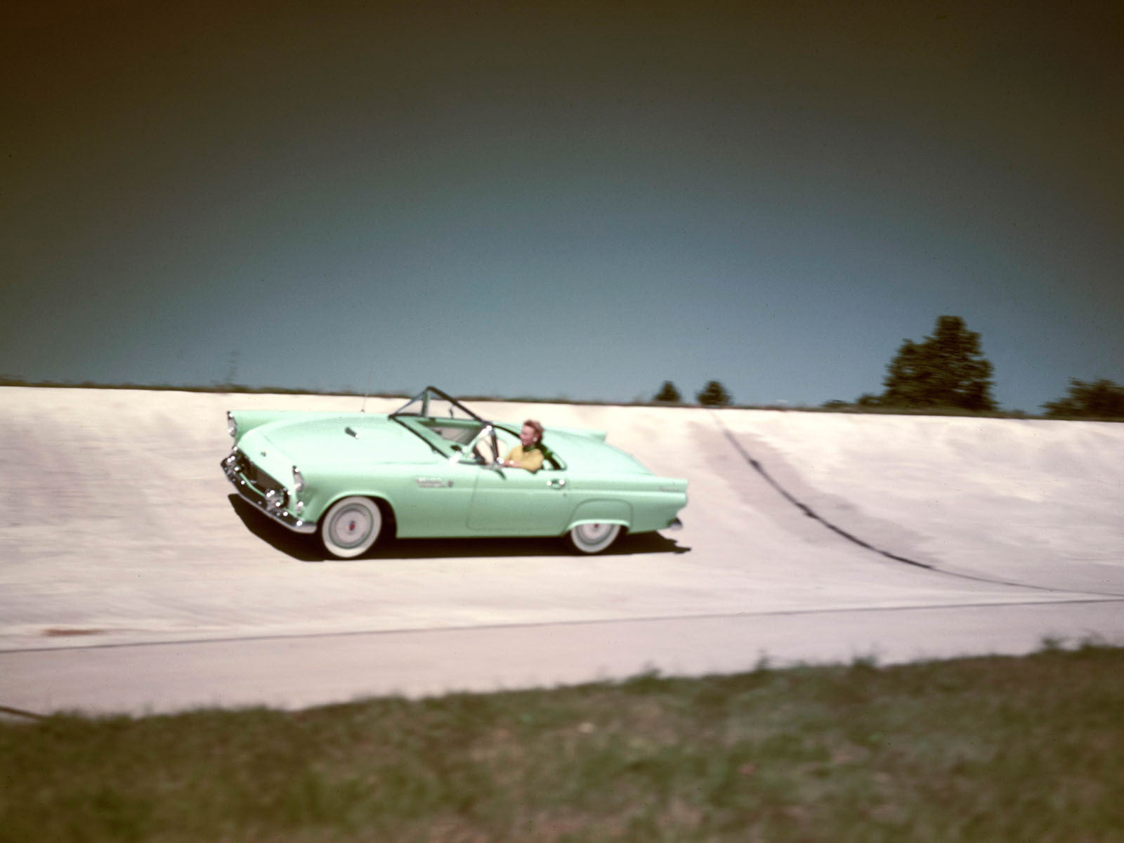 1955 Ford Thunderbird on test track 0400-8327