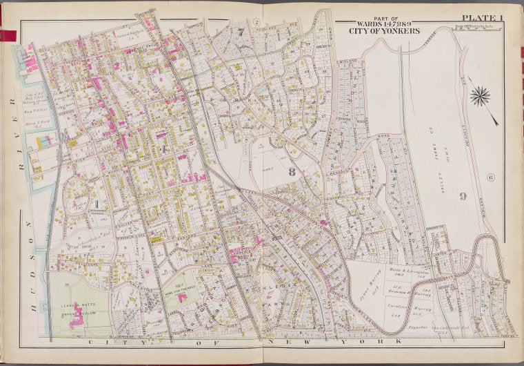 Westchester, V. 2, Double Page Plate No. 1 [Map bounded by Woodland Ave., Midland Terrace, Midland Ave., City of New York, Hudson River]