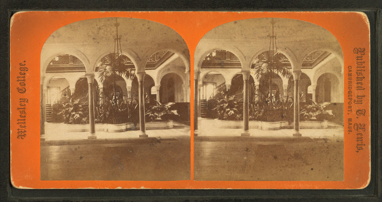 View of an interior courtyard and archways at Wellesley College.