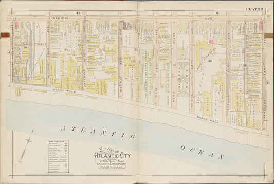 Atlantic City, Double Page Plate No. 3 [Map bounded by Pacific Ave., Kentucky Ave., Atlantic Ocean, Mississippi Ave.]