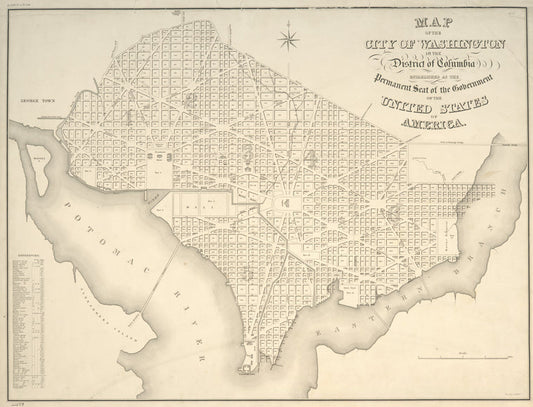 Map of the city of Washington in the District of Columbia : established as the permanent seat of the government of the United States of America