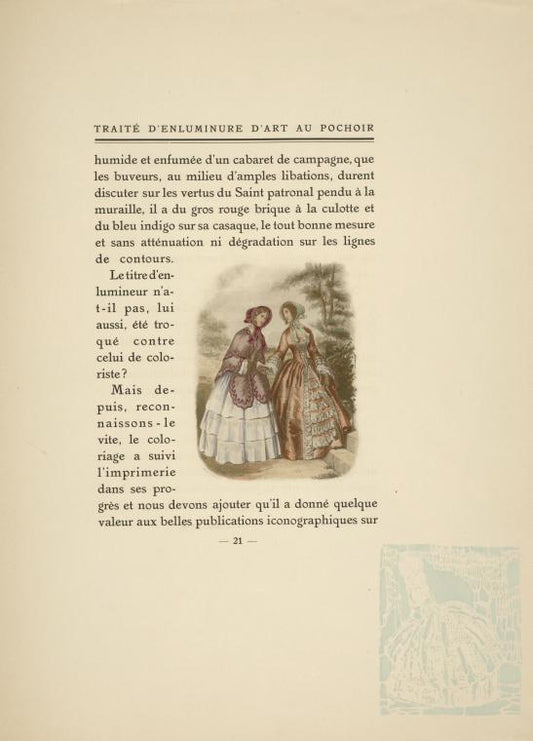 Historique cont. Illustration of nineteenth century fashions. Pattern of woman wearing a wide skirt.