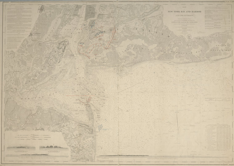 Map of New-York Bay and Harbor and the environs : with colored manuscript additions to show positions of troops and fleets at the Battle of Long Island, 1776