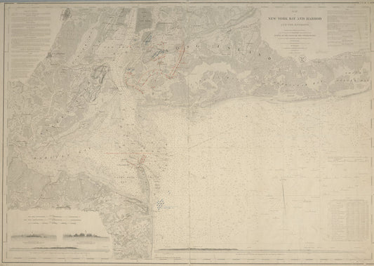 Map of New-York Bay and Harbor and the environs : with colored manuscript additions to show positions of troops and fleets at the Battle of Long Island, 1776