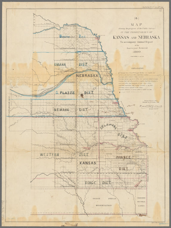 Map showing the progress of the public surveys in the territories of Kansas and Nebraska : to accompany Annual report of the Surveyor General, 1860