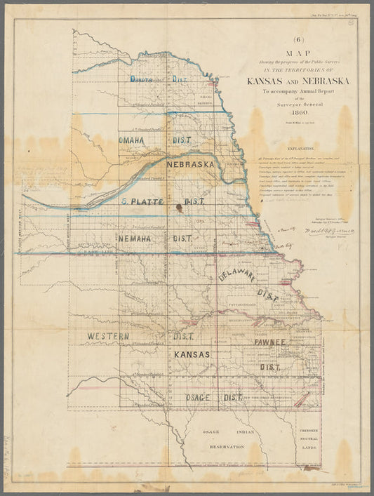 Map showing the progress of the public surveys in the territories of Kansas and Nebraska : to accompany Annual report of the Surveyor General, 1860