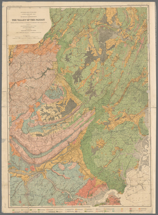 A preliminary map of the surface formations of the valley of the Passaic: with the country eastward to Newark and southward to the Raritan River
