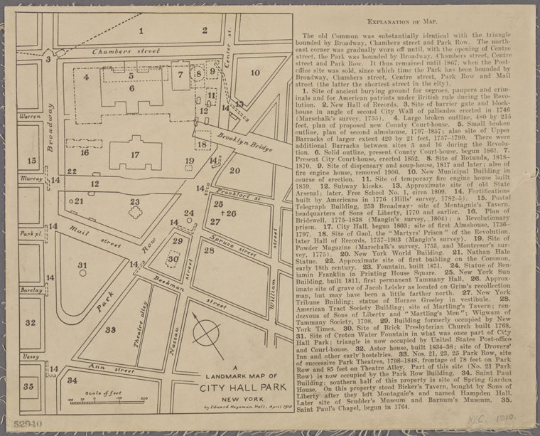 A landmark map of City Hall Park New York