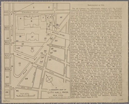 A landmark map of City Hall Park New York