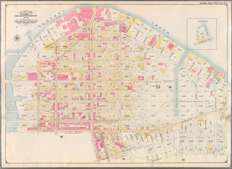 Bounded by (New Town Creek) Commercial Street, Ash Street, Oakland Street, Paidge Avenue, Sutton Street, Meserole Avenue, Diamond Street, Calyer Street, Manhattan Avenue, Greenpoint Avenue, West Street and Bay Street