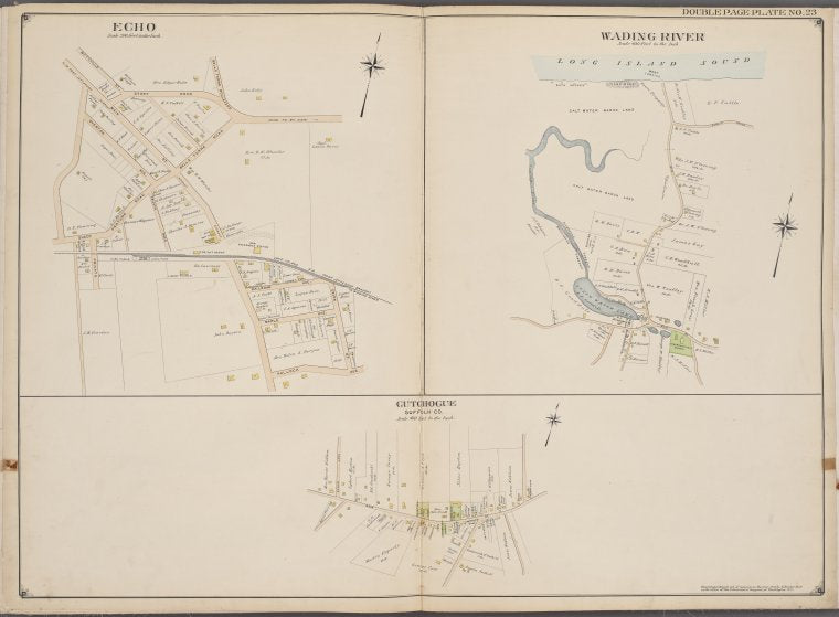 Suffolk County, V. 2, Double Page Plate No. 23 [Map bounded by Egho, Wading River, Cutgiogue]