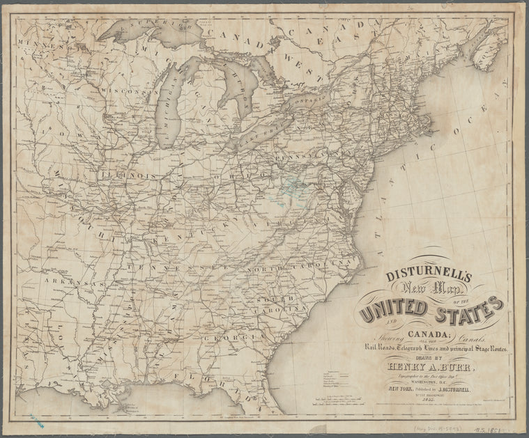 Disturnell's new map of the United States and Canada showing all the canals, rail roads, telegraph lines and principal stage routes
