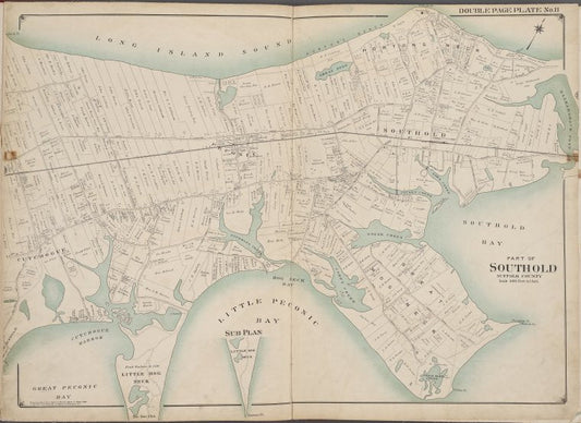 Suffolk County, V. 2, Double Page Plate No. 11 [Map bounded by Long Island Sound, South Hold Bay, Little Peconic Bay, Cutchogue]