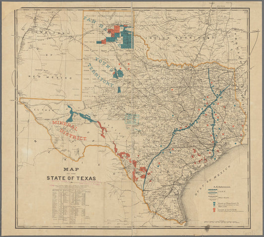 Map of the state of Texas locating lands of the New York and Texas Land Company Limited : being lands located under land grants to International, Houston and Great Northern Railroad Companies