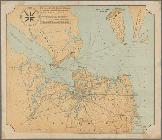 The Cornucopia map : showing 20 miles around Norfolk, Portsmouth, Newport News, Fortress Monroe and Hampton Roads