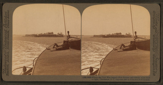 Where the Civil War began - Fort Sumter and distant main land in right, Charleston, S.C.