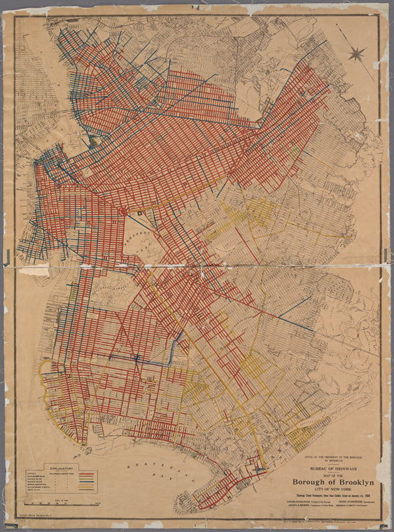 Map of the Borough of Brooklyn, City of New York, showing street pavements other than cobble stone.