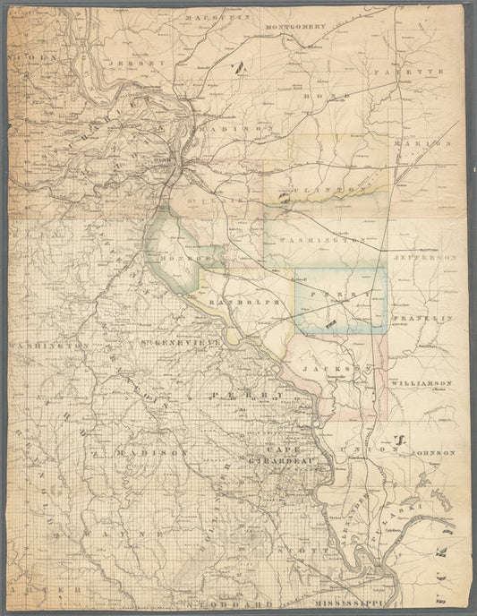 Fragment of a map, covering part of Missouri and Illinois, between Paynesville, Mo. amd Cairo, Ill.