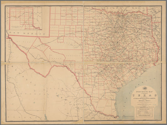 Post route map of the state of Texas, with adjacent parts of Louisiana, Arkansas, Indian Territory and of the Republic of Mexico