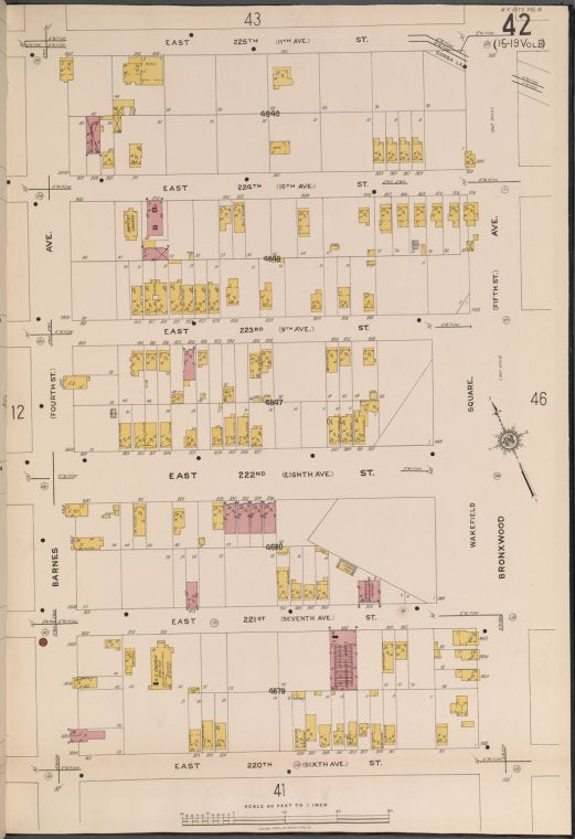 Bronx, V. 18, Plate No. 42 [Map bounded by E. 225th St., Bronxwood Ave., E. 220th St., Barnes Ave.]