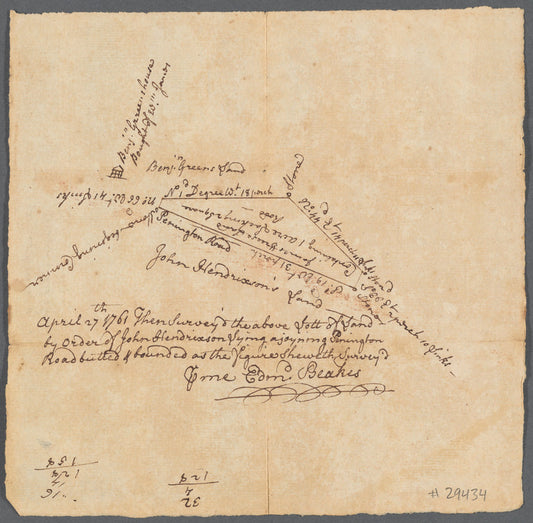 James Freese's mapp of his lott bot. of John Hendixson, 1761 (on Pennington Road, in Mercer County, New Jersey)