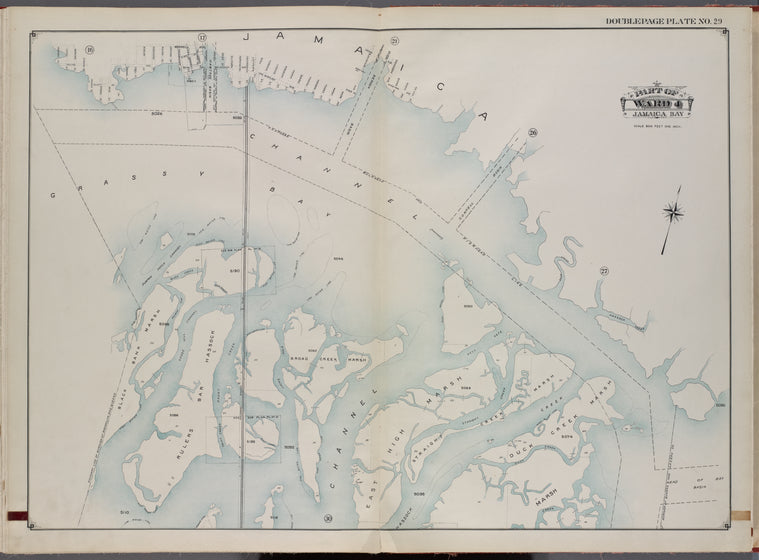 Queens, V. 1, Double Page Plate No. 29; Part of Jamaica, Ward 4; [Map bounded by Morrell Ave., Broad Channel, boundary line between Queens and Nassau Co., boundary line between Brooklyn and Queens]