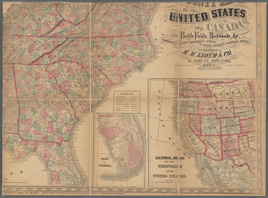 Lloyd's new county map of the United States and Canadas showing battle fields, railroads, &c., compiled from the latest government surveys & other reliable & official sources