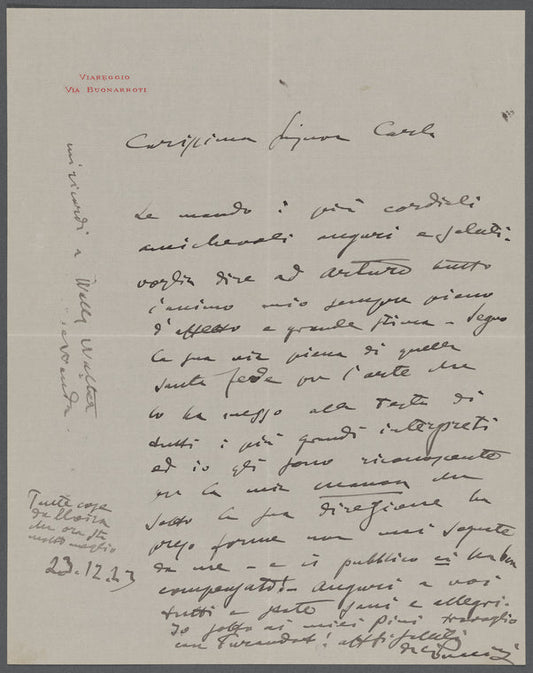 Letter from Giacomo Puccini to Carla Toscanini, December 23, 1923