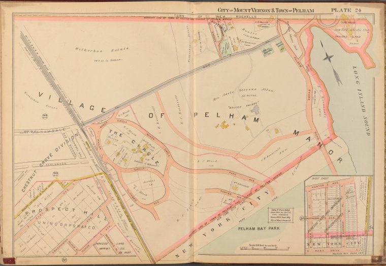 Mount Vernon, Double Page Plate No. 24 [Map bounded by New Rochelle, Long Island Sound, New York City, Prospect Ave.]
