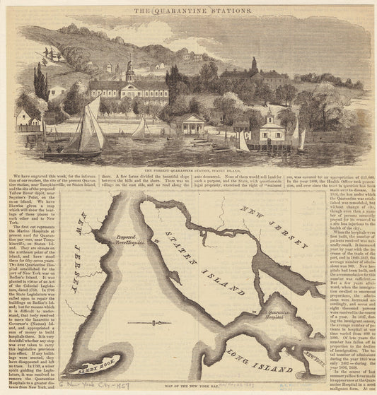 The present quarantine station, Staten Island ; Map of the New York Bay
