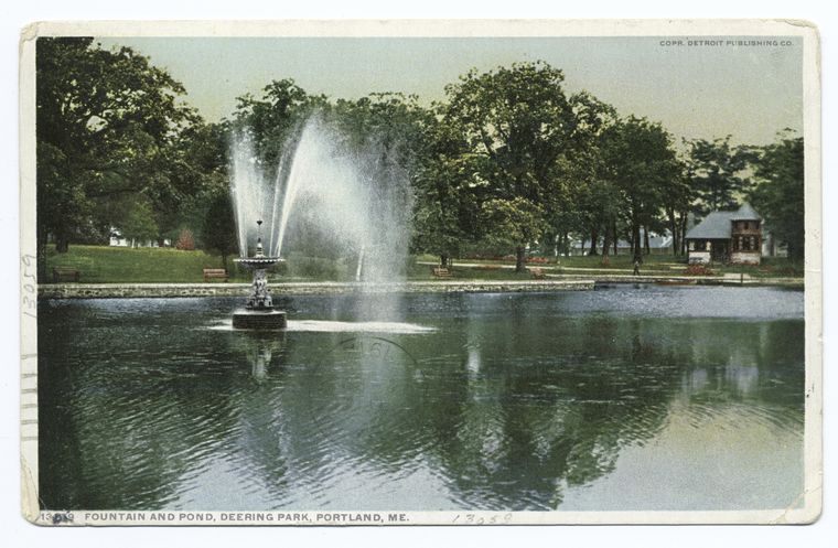 Fountain and Pond, Deering Park, Portland, Me.