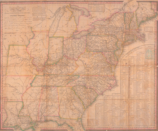 Map of the roads, canals and steam boat routes of the United States : with the distances from place to place carefully noticed ...