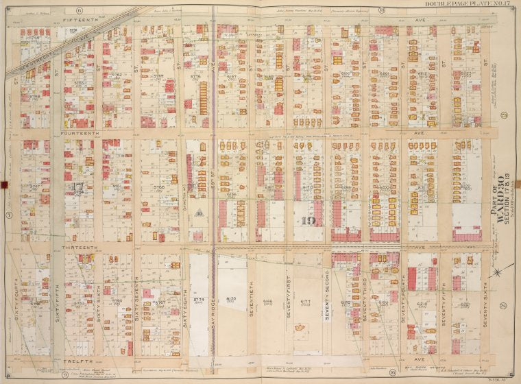 Brooklyn, Vol. 6, Double Page Plate No. 17; Part of Ward 30, Sections 17 & 19; [Map bounded by 15th Ave., 76th St.; Including 12th Ave., 64th St.]