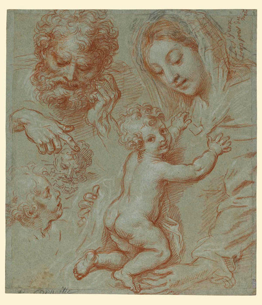 Studies of the Madonna and Child and of Heads (recto); Madonna and Child with Saint John Seated in a Landscape (verso) Gm-00020001
