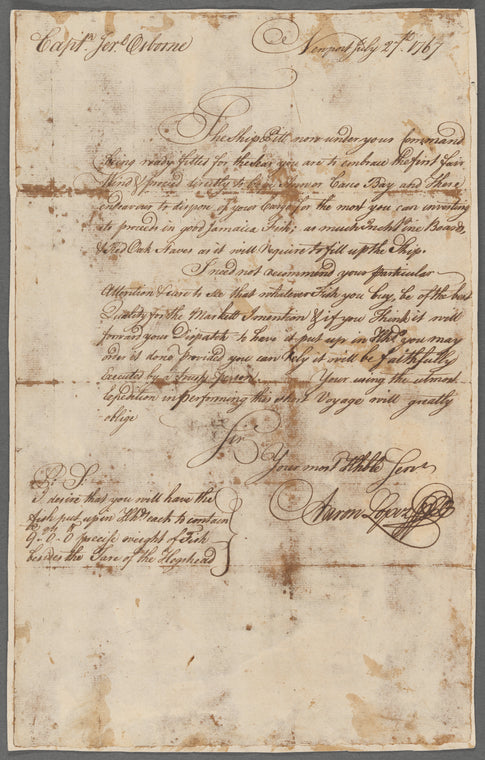 Autograph letter signed : to Capt. Jer. Osborne, Newport, July 27, 1767