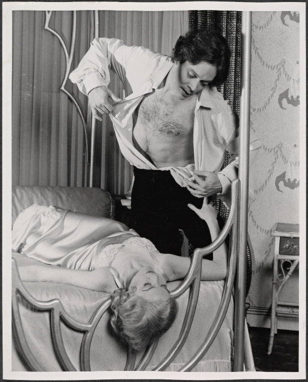 Valerie Mahaffey and Raul Julia in the 1977-80 Broadway revival of Dracula, sets by Edward Gorey