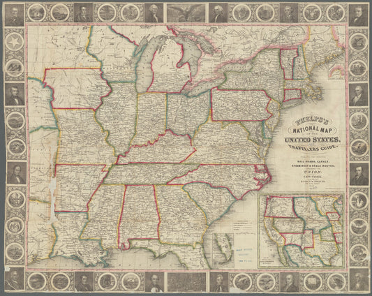 Phelps's national map of the United States: a travellers' guide : embracing the principal rail roads, canals, steam boat & stage routes, throughout the union