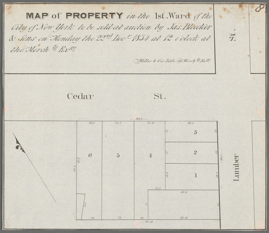 Map of property in the 1st ward of the city of New York to be sold at auction by Jas. Bleecker & Sons on Monday, the 22nd Decr. 1834 at 12 o'clock at the Mercht's Exge.